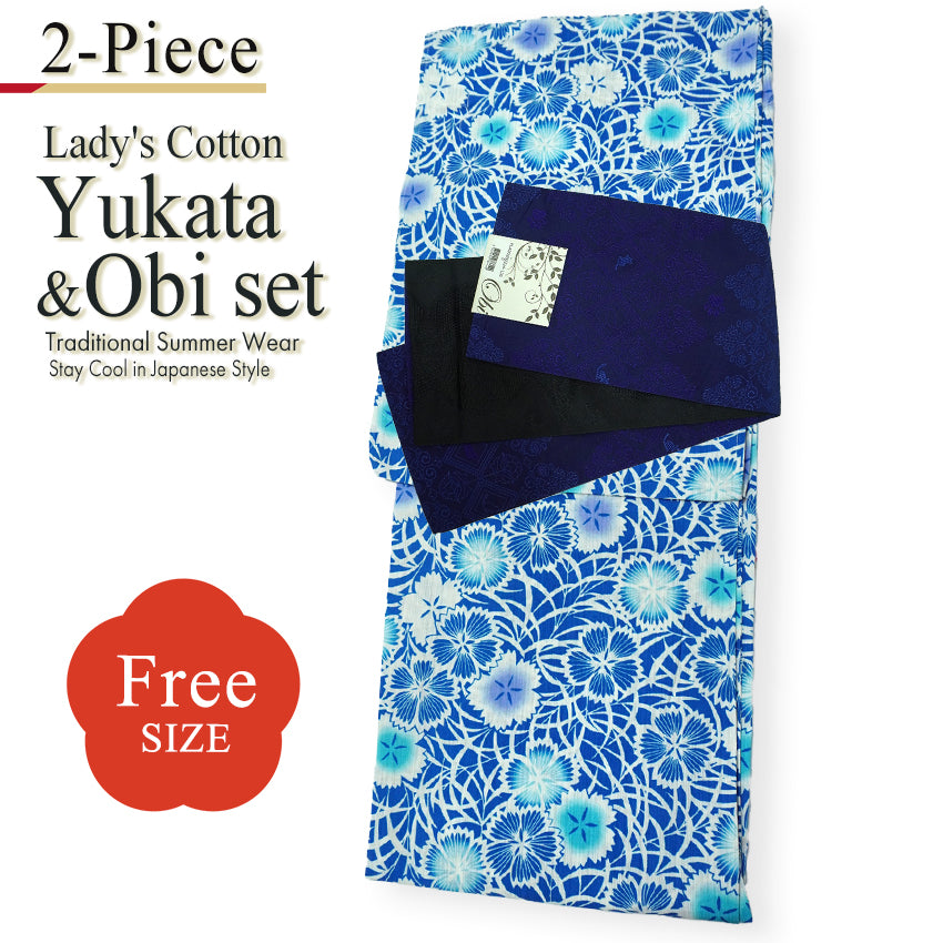 Women's Lightweight Cotton Yukata ＆Obi -2piece Coordinate set