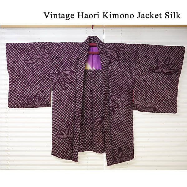 ばろまりMサイズ Vintage Haori Kimono Jacket Silk, Deep Red-Purple base, bamboom