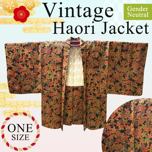 ヴィンテージ ノーカラージャケット 羽織りガウン アート柄 マルチカラー 着物風 ヴィンテージ ノーカラージャケット 羽織りガウン アート柄 マルチ