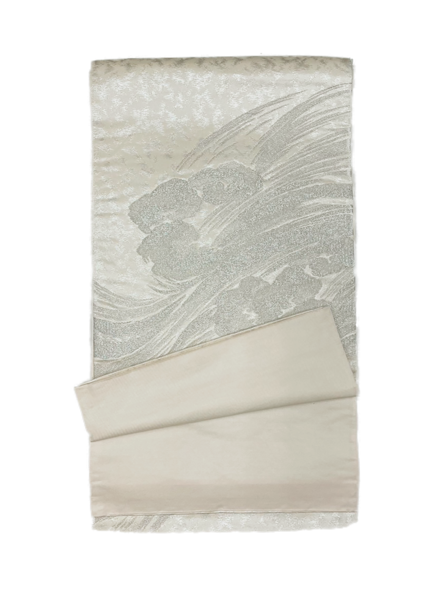 Japanese Kimono Vintage Fukuro Obi - White, Silver Flowers – Kyoto