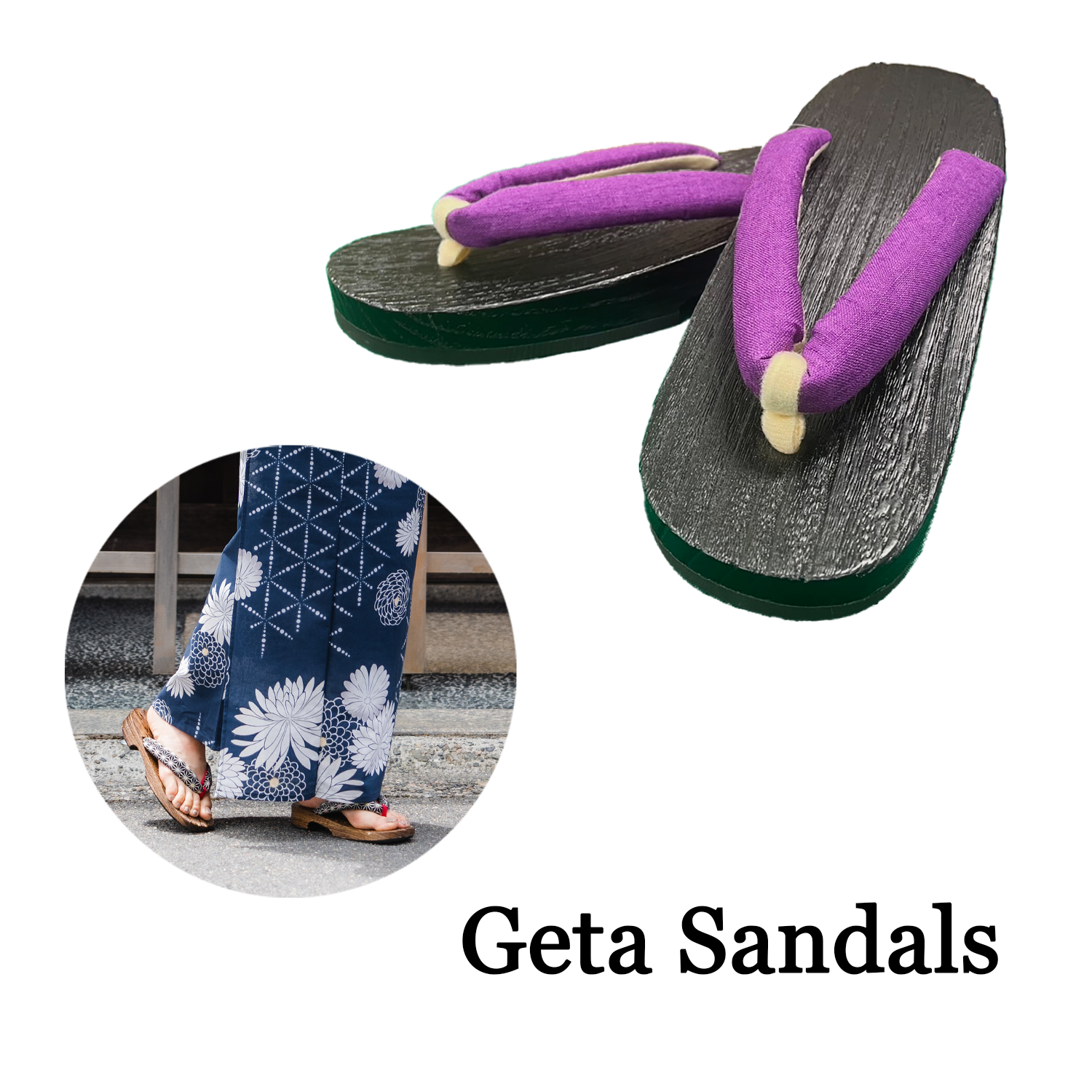 Woman's Wooden Geta Sandals : Purple & Black sole – Kyoto Maruhisa USA