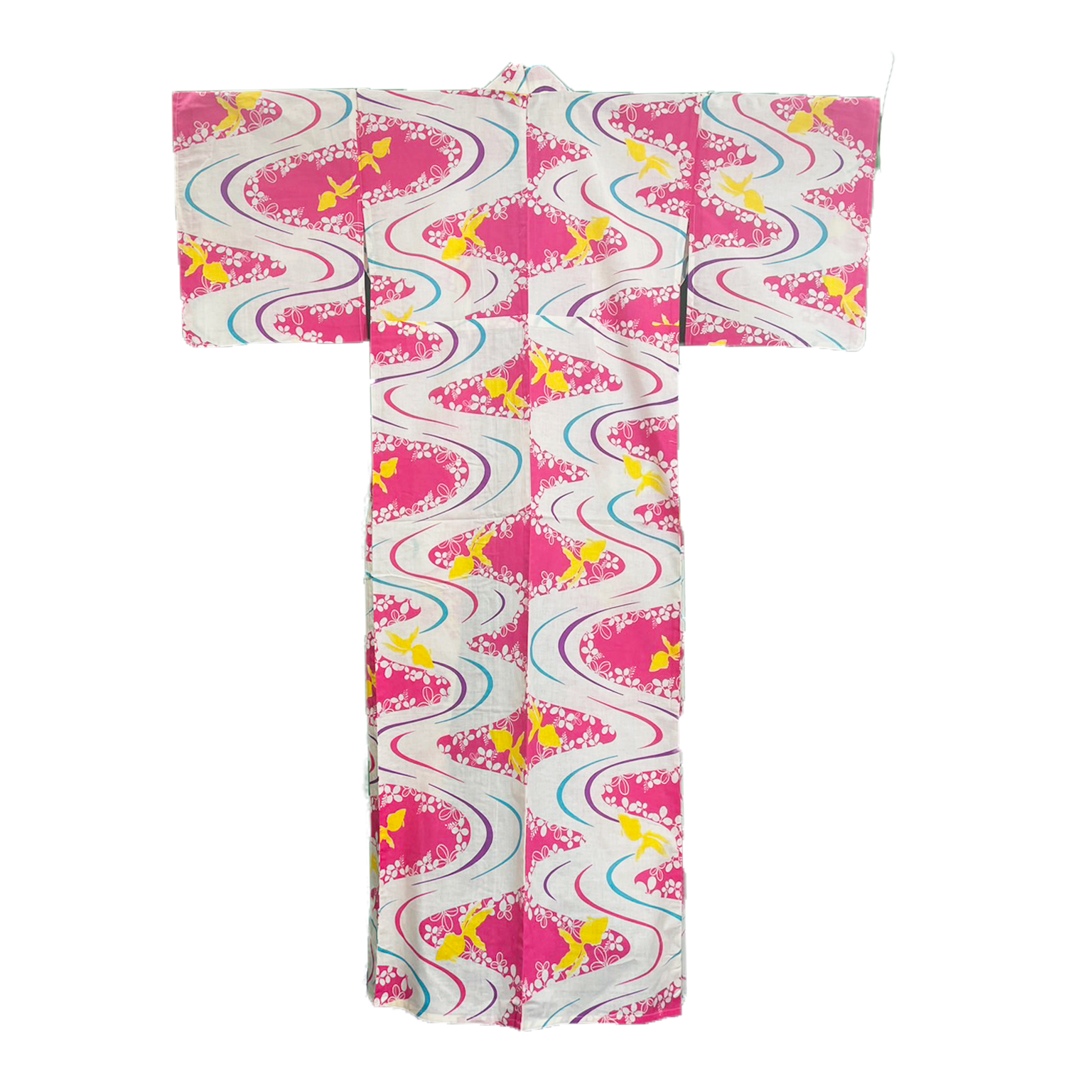Women's Cotton Yukata, Casual Summer Kimono - Pink, Goldfish