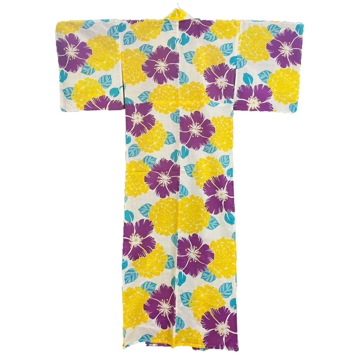 Women's Cotton Yukata, Casual Summer Kimono - White, Yellow