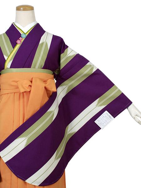 Women's Washable Nishakusode Kimono - Purple Arrow Feathers Stripe