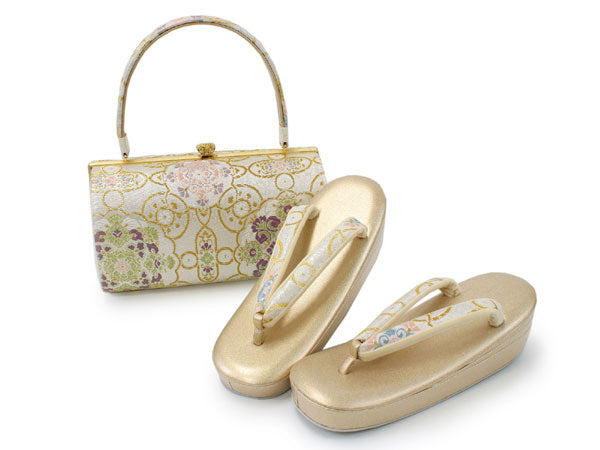 Women's Japanese kimono zori sandals and silk bag set for TEA