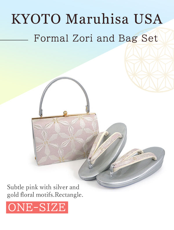 Formal Zori Sandals and Bag Set for TEA ceremony【Rectangle/Subtle pink/ONE-SIZE】