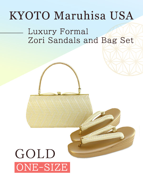 Luxury Formal Zori Sandals and Bag Set for TEA ceremony【Gold】