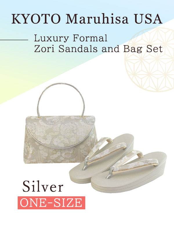 Luxury Formal Zori Sandals and Bag Set for TEA ceremony【Silver】