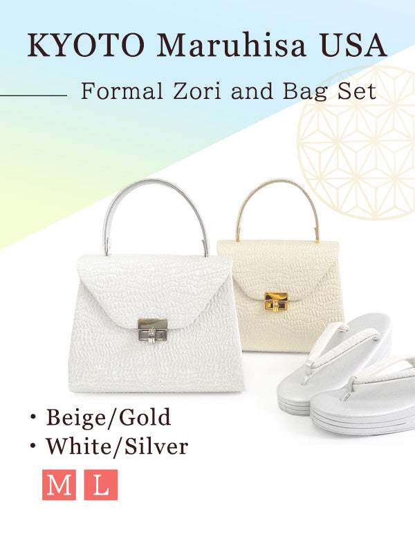 Formal Zori Sandals and Bag Set for TEA ceremony【Beige and Gold / White and Silver】