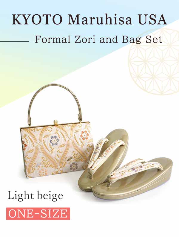 Formal Zori Sandals and Bag Set for TEA ceremony【Light Beige / ONE-SIZE】