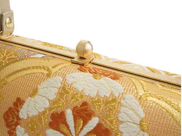 Formal Zori Sandals and Bag Set for TEA ceremony【Gold base with accents of orange, white, and light blue, featuring floral crests / ONE-SIZE】