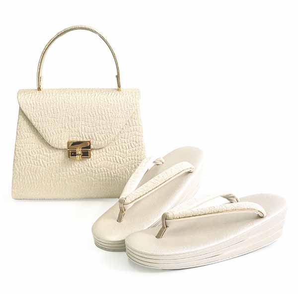 Formal Zori Sandals and Bag Set for TEA ceremony【Beige and Gold / White and Silver】