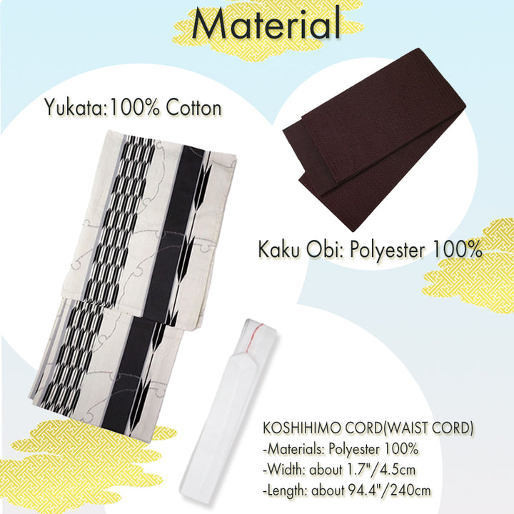 Men's Yukata Cotton Coordinate Set For Beginners : Off-White Yagasuri Yukata