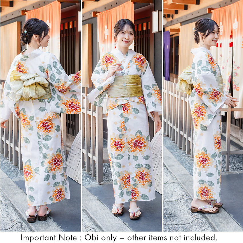 Soft Heko Obi - Lightweight Japanese Kimono Belt for Yukata or Casual Wear Khaki Yellow