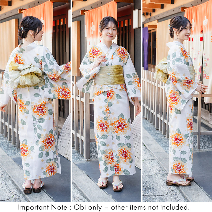 Soft Heko Obi - Lightweight Japanese Kimono Belt for Yukata or Casual Wear Khaki Yellow