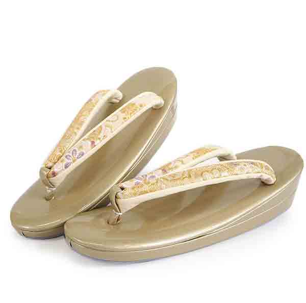 Formal Zori Sandals and Bag Set for TEA ceremony【Gold base with flower patterns / ONE-SIZE】