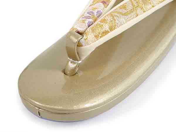 Formal Zori Sandals and Bag Set for TEA ceremony【Gold base with flower patterns / ONE-SIZE】