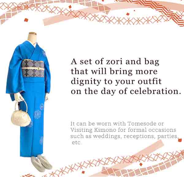 Formal Zori Sandals and Bag Set for TEA ceremony【Beige and Gold / White and Silver】