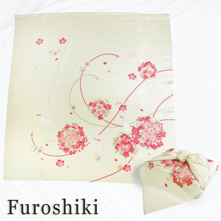 Furoshiki –japanese traditional wrapping cloth, 26.7 inch, Layon, Rabbit and Temari Flowers