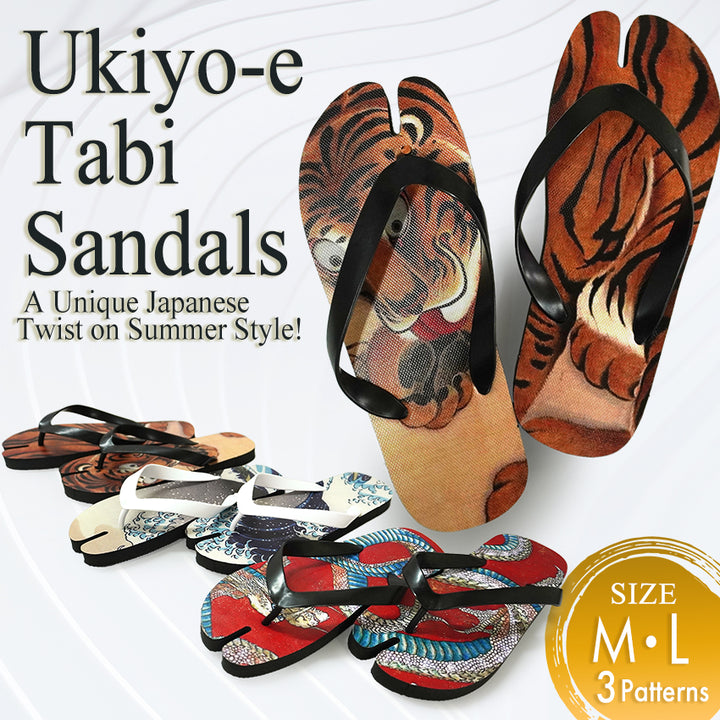 Bold Ukiyo-e Tabi Sandals ,tiger, Dragon, The Great Wave – A Unique Japanese Twist on Summer Style!