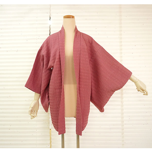 Vintage Haori Kimono Jacket Silk, Dark Pink base, Stripes
