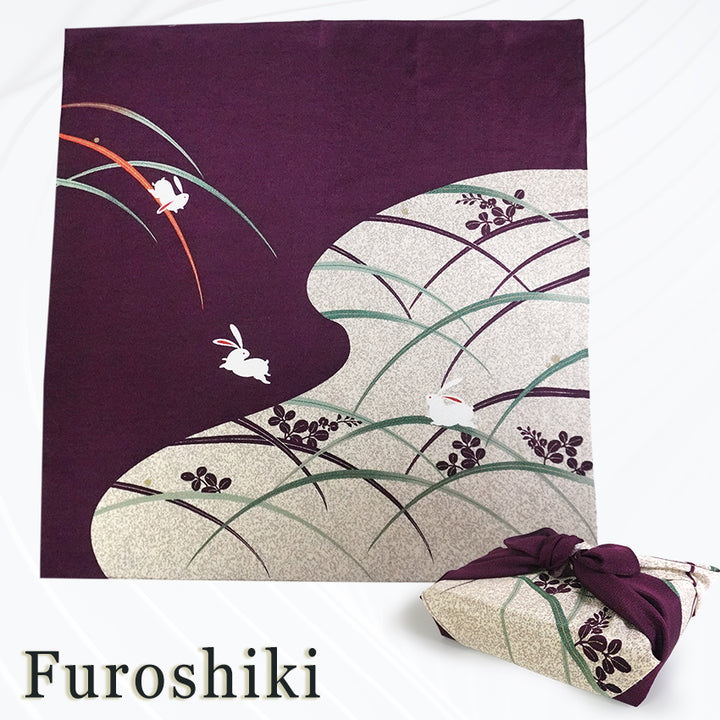 Furoshiki –japanese traditional wrapping cloth, 26.7 inch, Layon, Rabbit , Autumn Grass