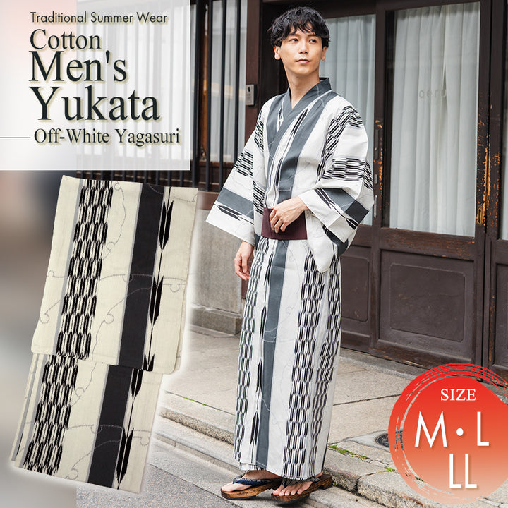 Men's Yukata Cotton : Off-White Yagasuri Yukata