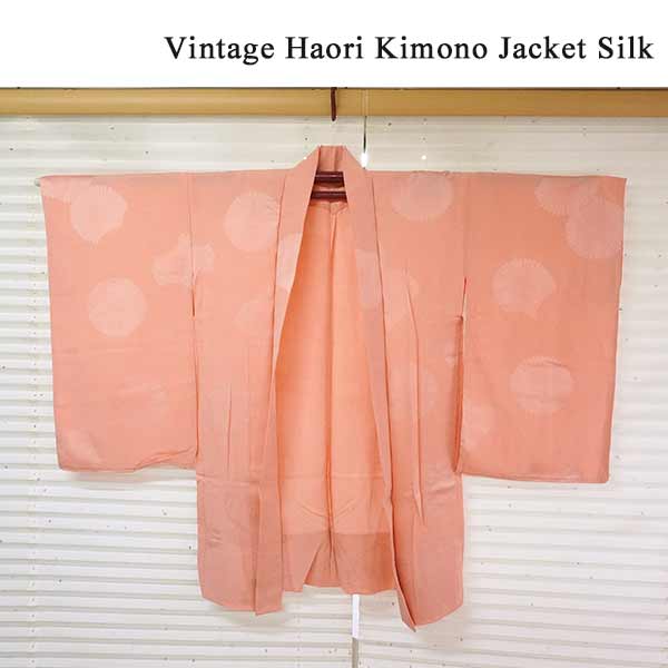 Vintage Haori Kimono Jacket Silk, Pastel Orange base, Chrysanthemums