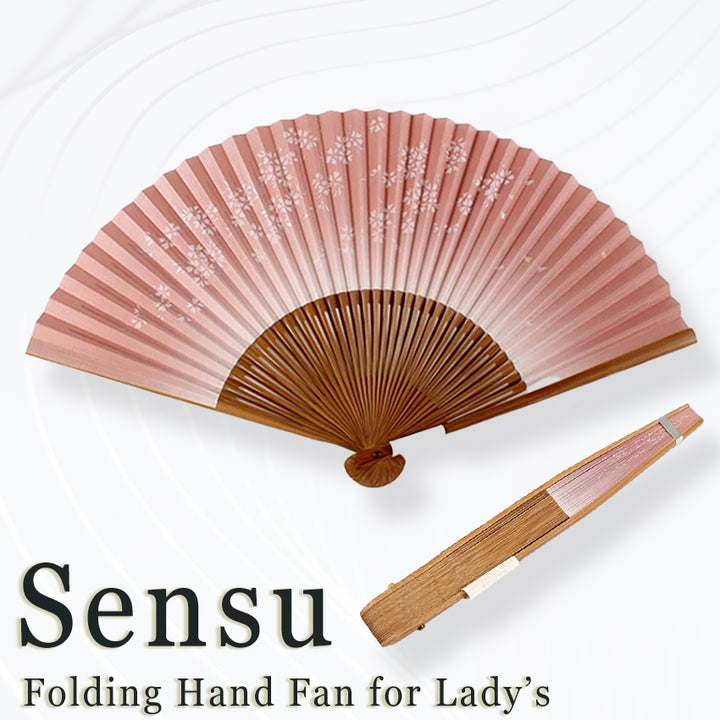 Folding Hand Fan for Lady's, Paper Fabric ,Bamboo Frame, Pink base ,cherry blossoms ,flower design