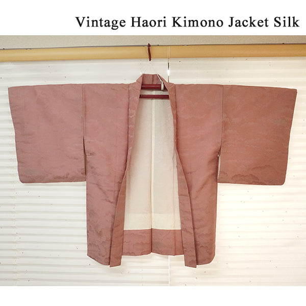 Vintage Haori Kimono Jacket Silk, Reddish-purple base, Cloud Motif (Kumodori)