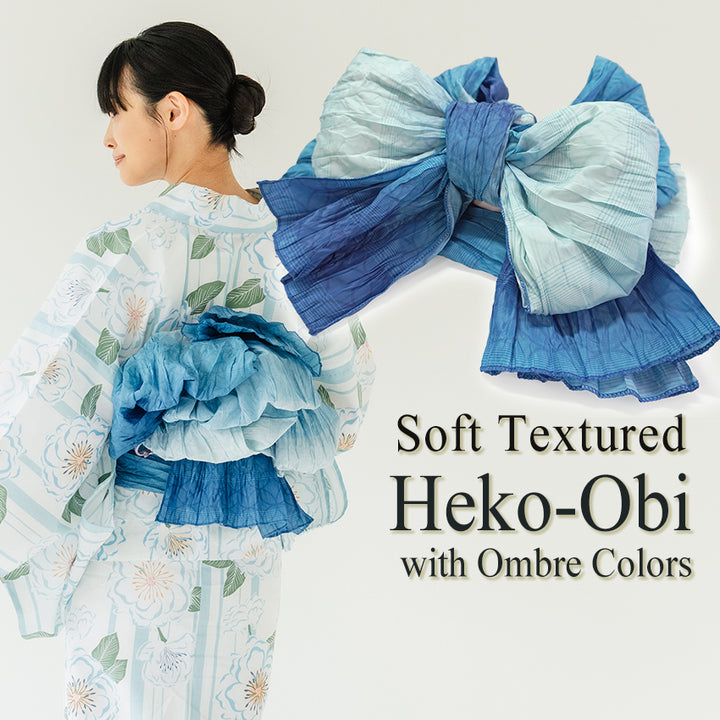 Soft Heko Obi - Lightweight Japanese Kimono Belt for Yukata or Casual Wear Blue