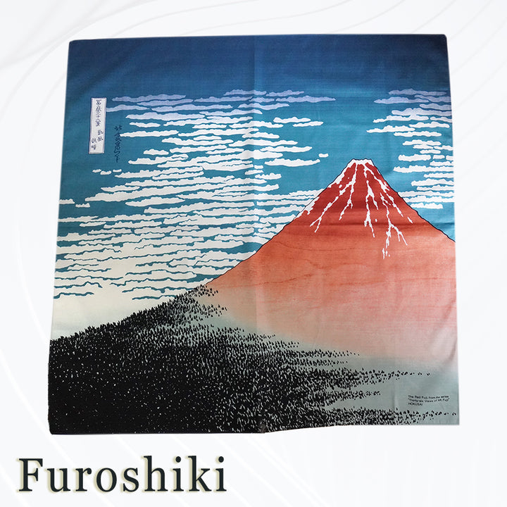Furoshiki –japanese traditional wrapping cloth, 41.0 inch, cotton , Hokusai – Red Fuji design, iconic ukiyo-e