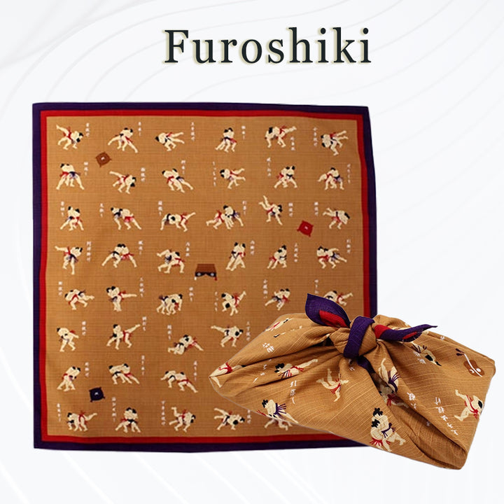Furoshiki –japanese traditional wrapping cloth, 19.7inch, cotton , charming design of Sumo wrestling's