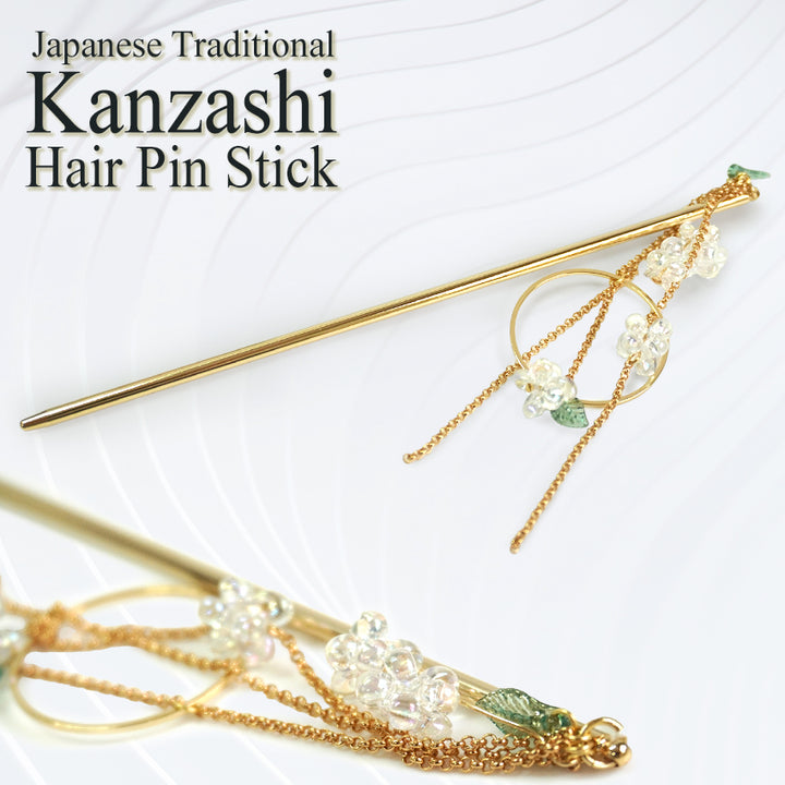 Japanese Traditional Kanzashi Hair Pin Stick , Moonflower Design