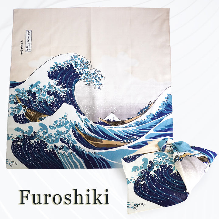 Furoshiki –japanese traditional wrapping cloth, 27.5inch, 41.0inch, cotton , Hokusai’s iconic ukiyo-e