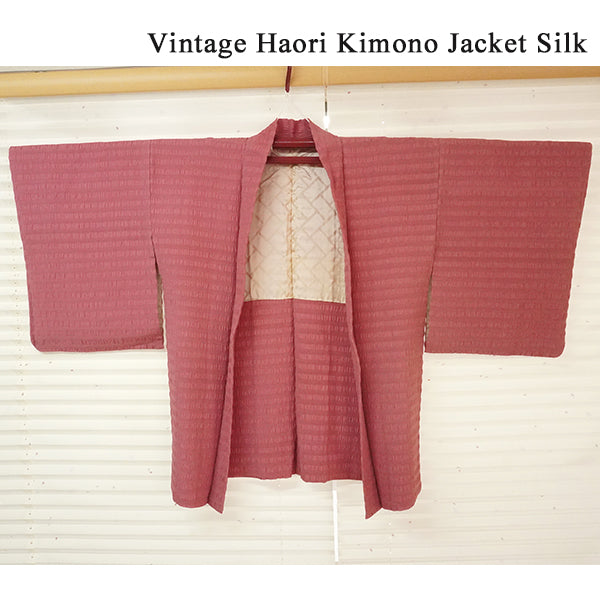 Vintage Haori Kimono Jacket Silk, Dark Pink base, Stripes