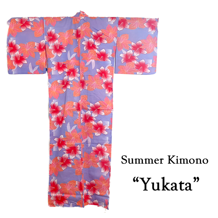 Women's Cotton Yukata, Casual Summer Kimono - Purple, Pink flowers