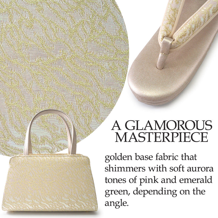 A SET of Robe De'collete'e formal ZORI（sandals）for traditional attire and a bag for TEA ceremony【GOLD】