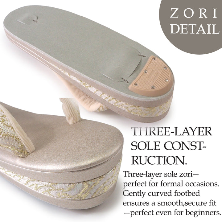 A SET of Robe De'collete'e formal ZORI（sandals）for traditional attire and a bag for TEA ceremony【GOLD】