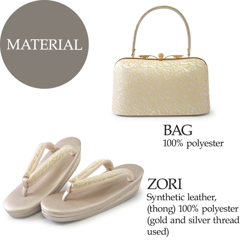 A SET of Robe De'collete'e formal ZORI（sandals）for traditional attire and a bag for TEA ceremony【GOLD】