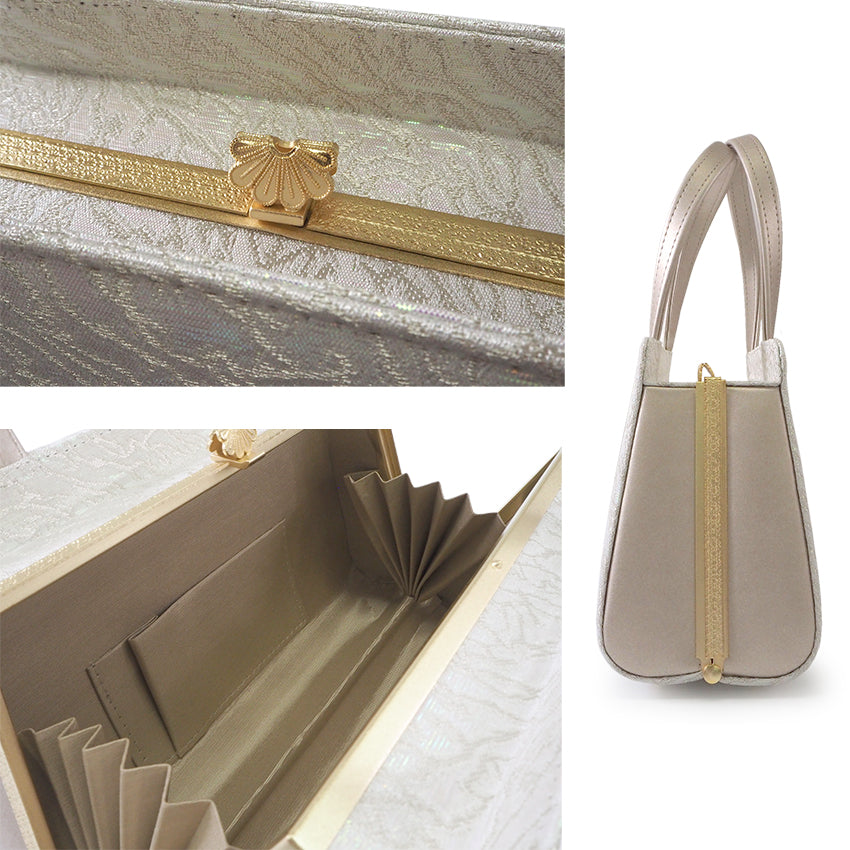 A SET of Robe De'collete'e formal ZORI（sandals）for traditional attire and a bag for TEA ceremony【Silver】