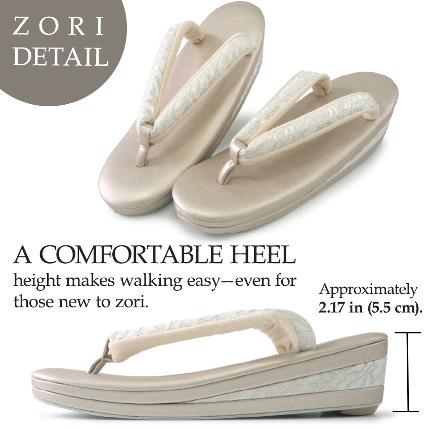 A SET of Robe De'collete'e formal ZORI（sandals）for traditional attire and a bag for TEA ceremony【Silver】