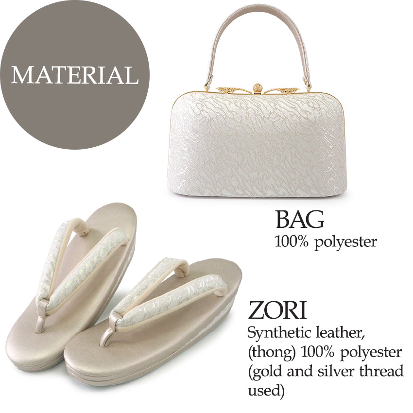 A SET of Robe De'collete'e formal ZORI（sandals）for traditional attire and a bag for TEA ceremony【Silver】