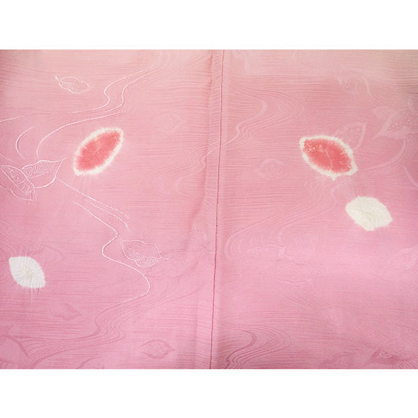 Vintage Haori Kimono Jacket Silk, Pink Gradient base, Flowing Water and Leaves