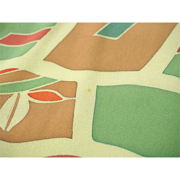 Vintage Haori Kimono Jacket Silk, Green base, Colorful Geometric Pattern