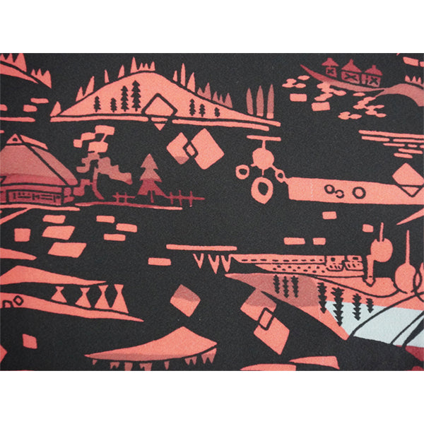 Vintage Haori Kimono Jacket Silk, Black base,Scenic Motifs