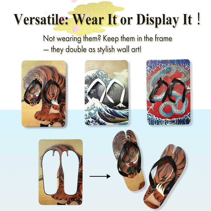 Bold Ukiyo-e Tabi Sandals ,tiger, Dragon, The Great Wave – A Unique Japanese Twist on Summer Style!
