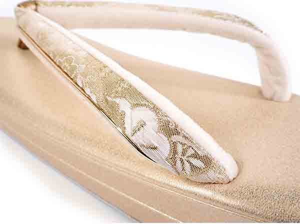 Formal Zori Sandals and Bag Set for TEA ceremony【Light beige with a gold floral circle pattern / ONE-SIZE】