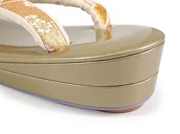 Formal Zori Sandals and Bag Set for TEA ceremony【Gold base with seasonal flowers / ONE-SIZE】