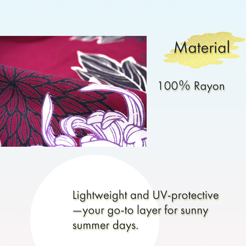 Lady's Haori , Kimono Cardigan -Navy, Dark red base –  Summer Chrysanthemum